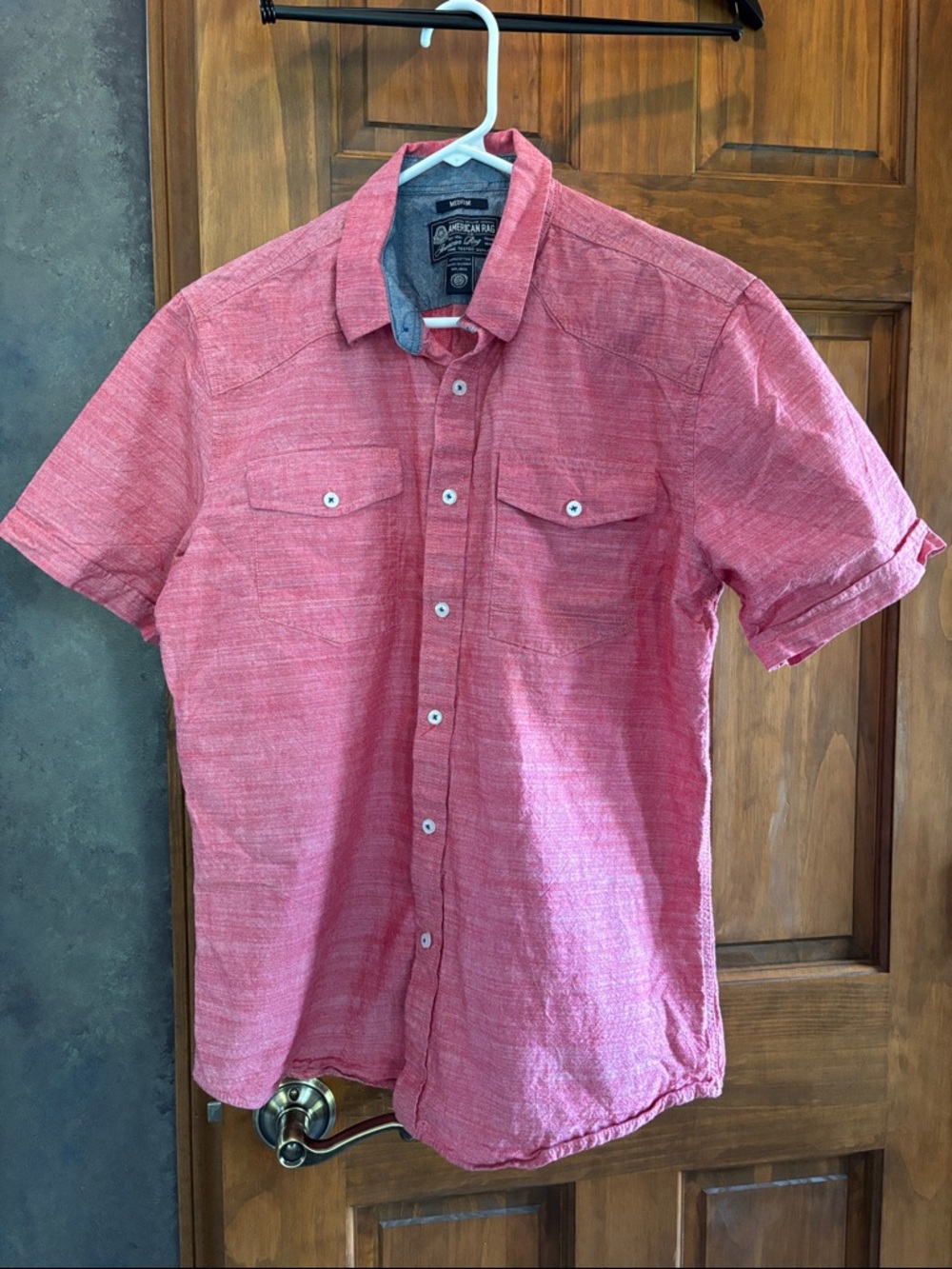 American Rag Short-Sleeve Button-Down Shirt in Coral Pink